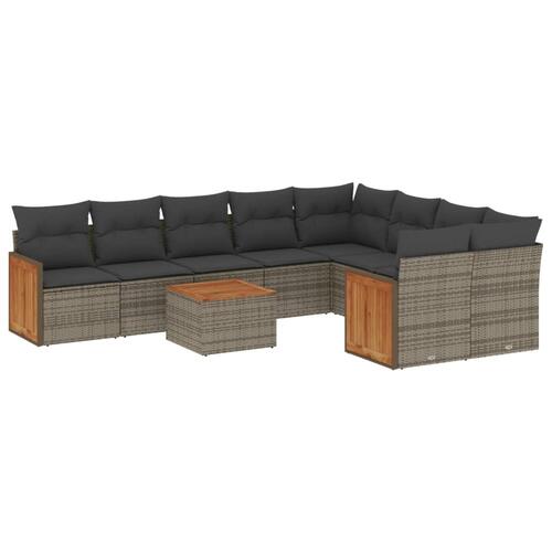 Sofasæt til haven 10 dele med hynder polyrattan grå