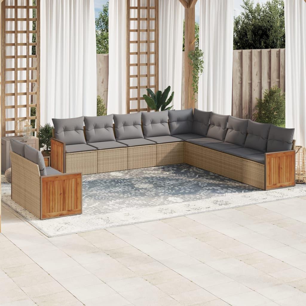Sofasæt til haven 11 dele med hynder polyrattan beige