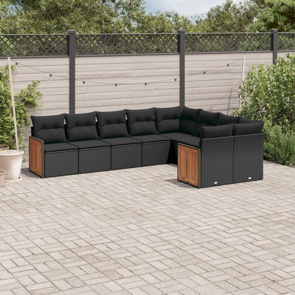 Sofasæt til haven 9 dele med hynder polyrattan sort