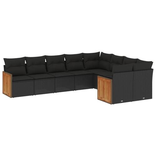 Sofasæt til haven 9 dele med hynder polyrattan sort