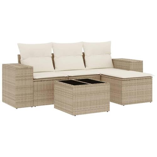 Sofasæt til haven 5 dele med hynder polyrattan beige