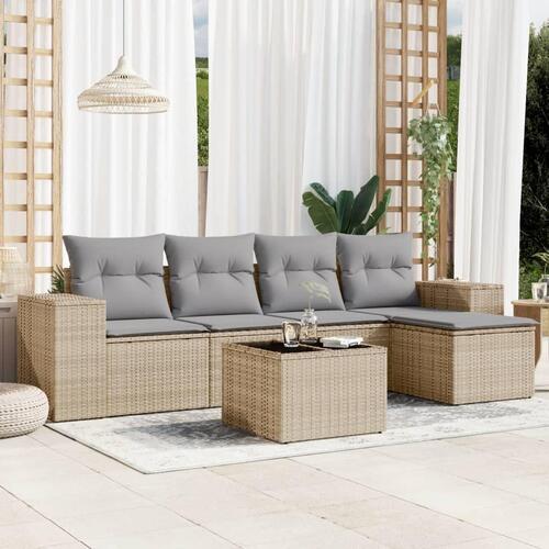 Sofasæt til haven 6 dele med hynder polyrattan beige