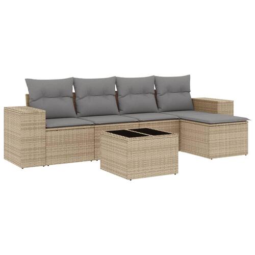 Sofasæt til haven 6 dele med hynder polyrattan beige