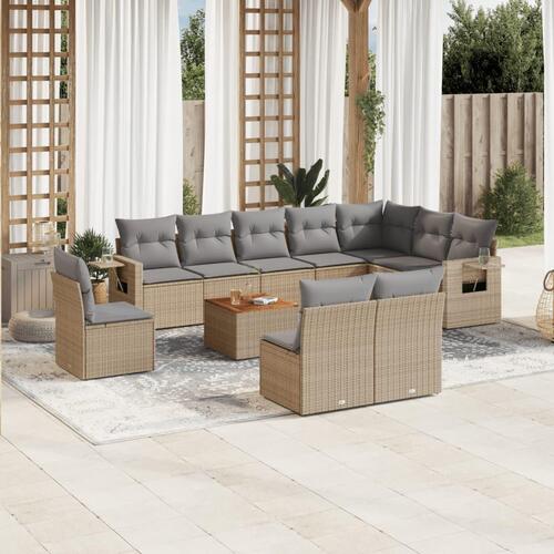 Havesofasæt 11 dele med hynder polyrattan beige