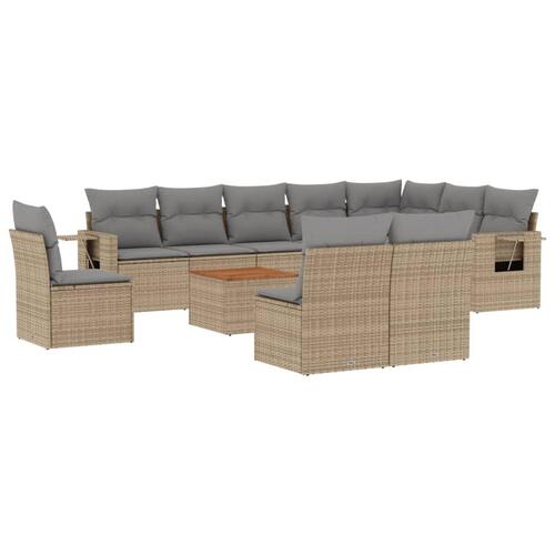 Havesofasæt 11 dele med hynder polyrattan beige