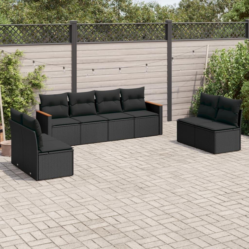 Sofasæt til haven 8 dele med hynder polyrattan sort