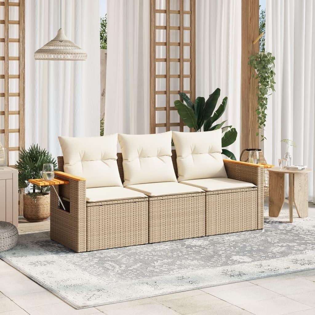 Havesofasæt 3 dele med hynder og opbevaring i polyrattan beige