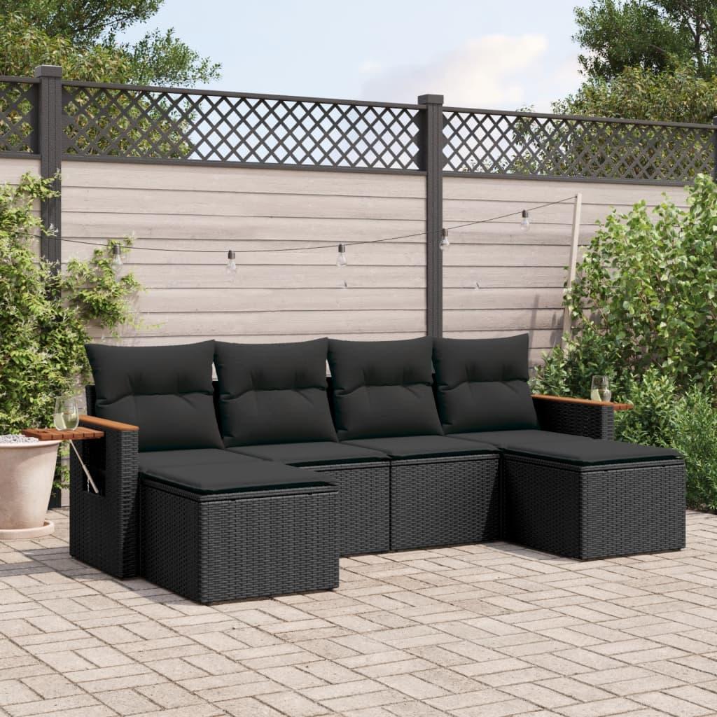 Sofasæt til haven i polyrattan - 6 dele med hynder, sort