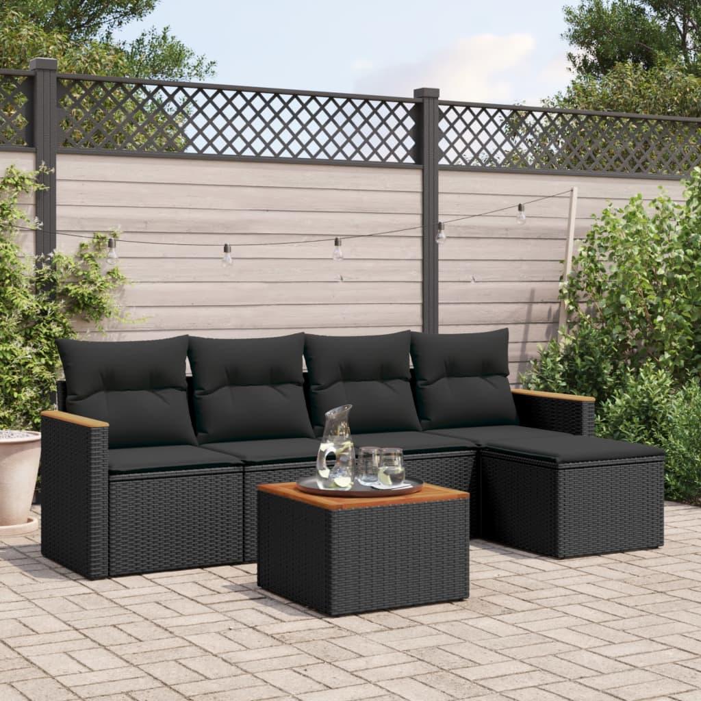 Sofasæt til haven 6 dele med hynder polyrattan sort