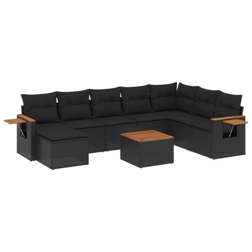Sofasæt til haven 9 dele med hynder polyrattan sort