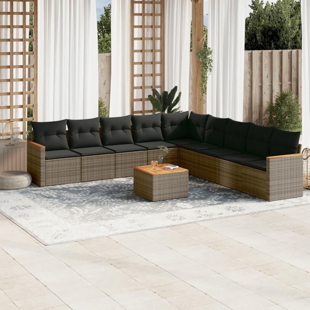 Sofasæt til haven 10 dele med hynder polyrattan grå