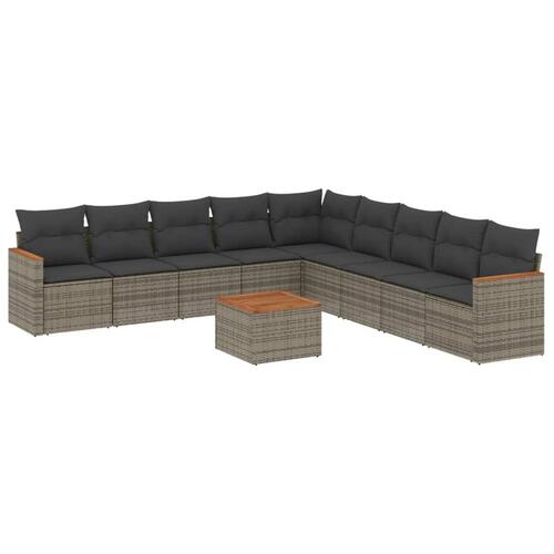 Sofasæt til haven 10 dele med hynder polyrattan grå