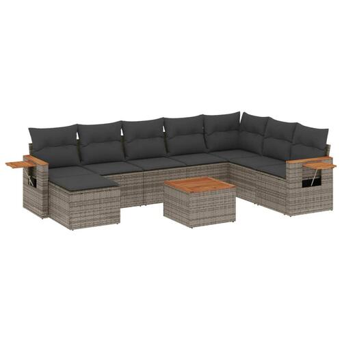 Sofasæt til haven 9 dele med hynder polyrattan grå