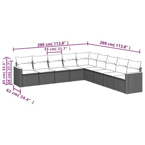 Sofasæt til haven 9 dele med hynder polyrattan beige