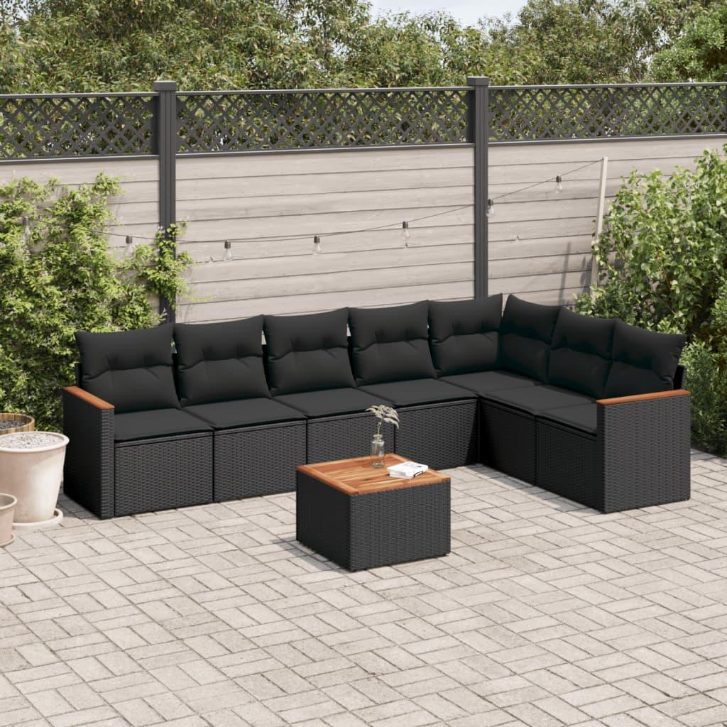 Sofasæt til haven 8 dele med hynder polyrattan sort billede