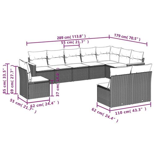 Sofasæt til haven 10 dele med hynder polyrattan beige