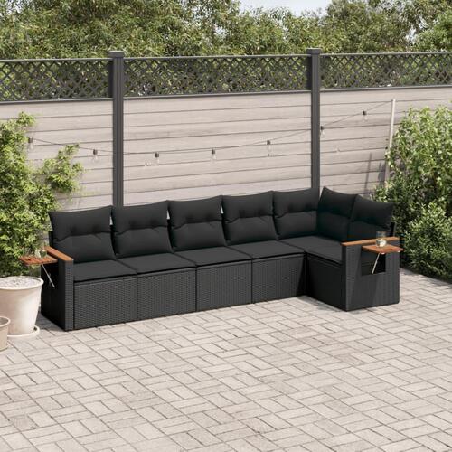 Sofasæt til haven 6 dele med hynder polyrattan sort