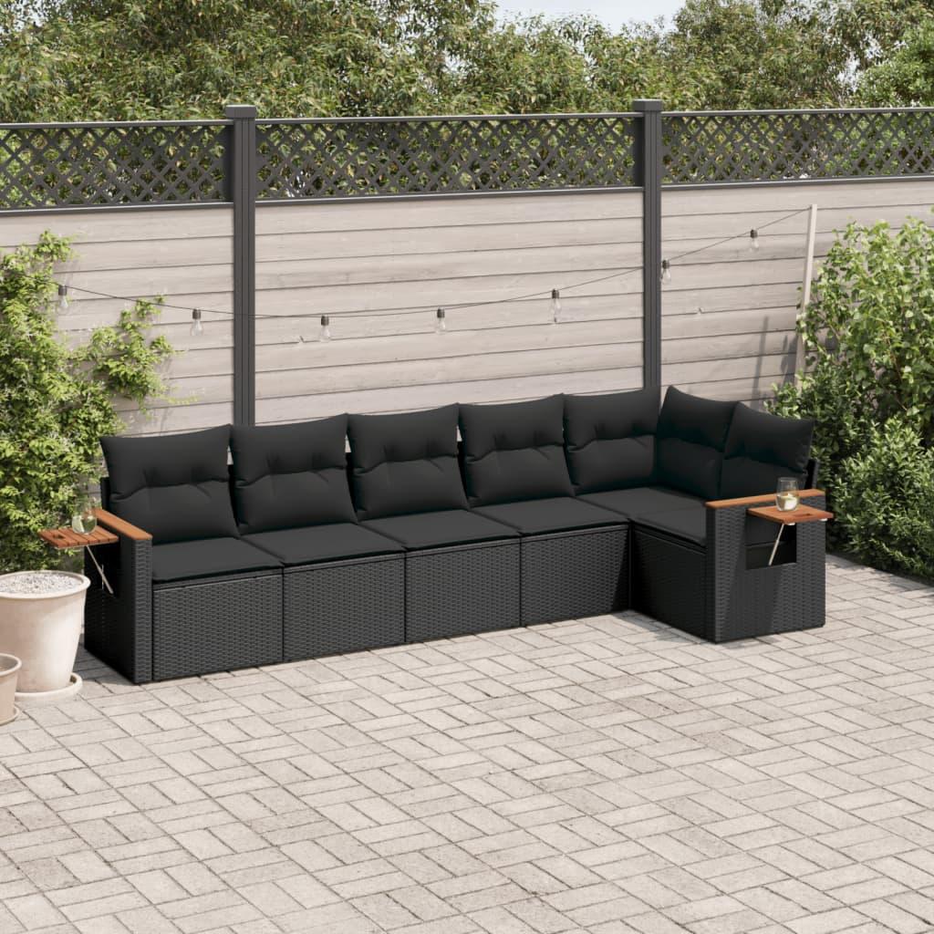 Sofasæt til haven 6 dele med hynder polyrattan sort