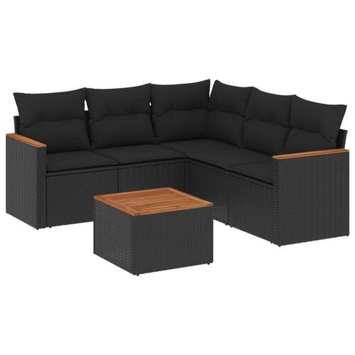 Sofasæt til haven 6 dele med hynder polyrattan sort