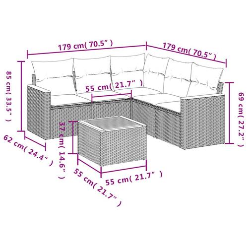 Sofasæt til haven 6 dele med hynder polyrattan sort