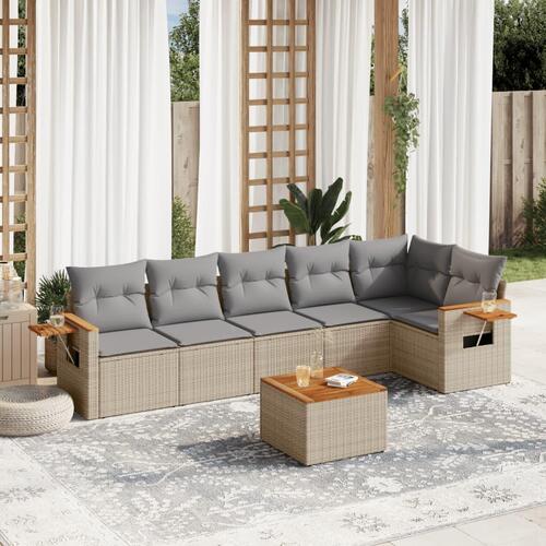 Sofasæt til haven 7 dele med hynder polyrattan beige