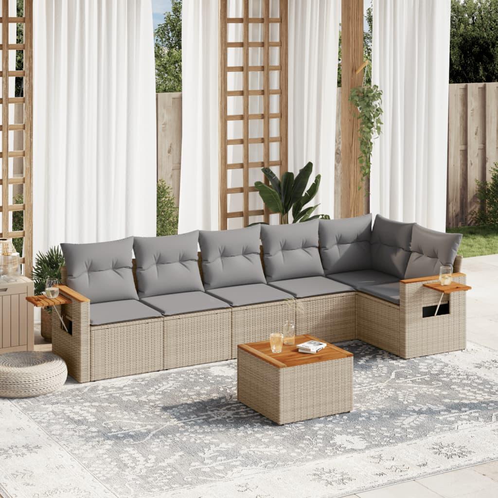 Sofasæt til haven 7 dele med hynder polyrattan beige