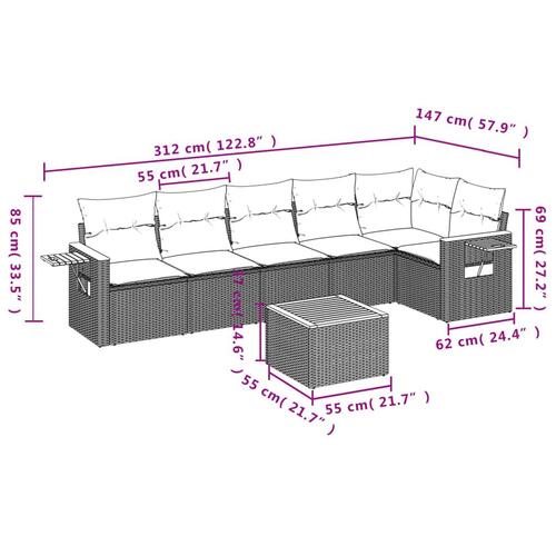 Sofasæt til haven 7 dele med hynder polyrattan beige