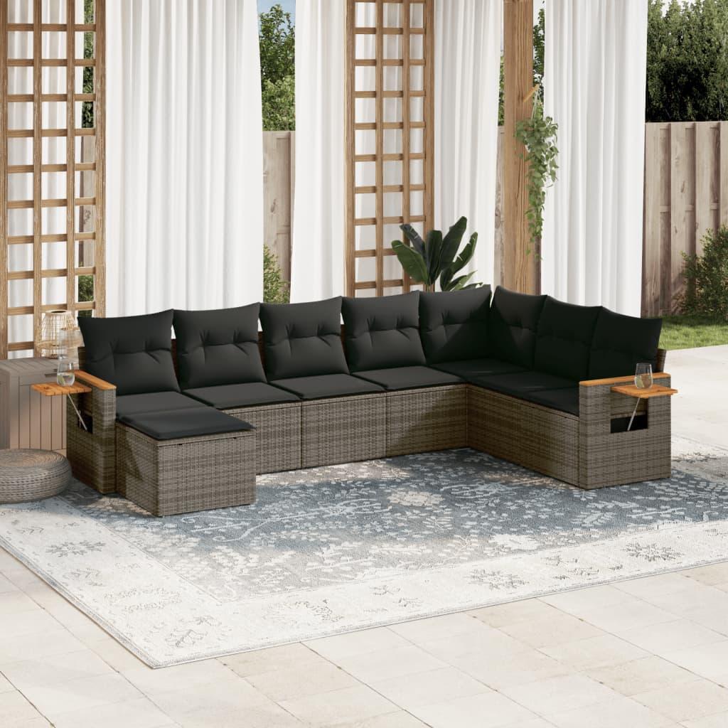 Sofasæt til haven 8 dele med hynder polyrattan grå