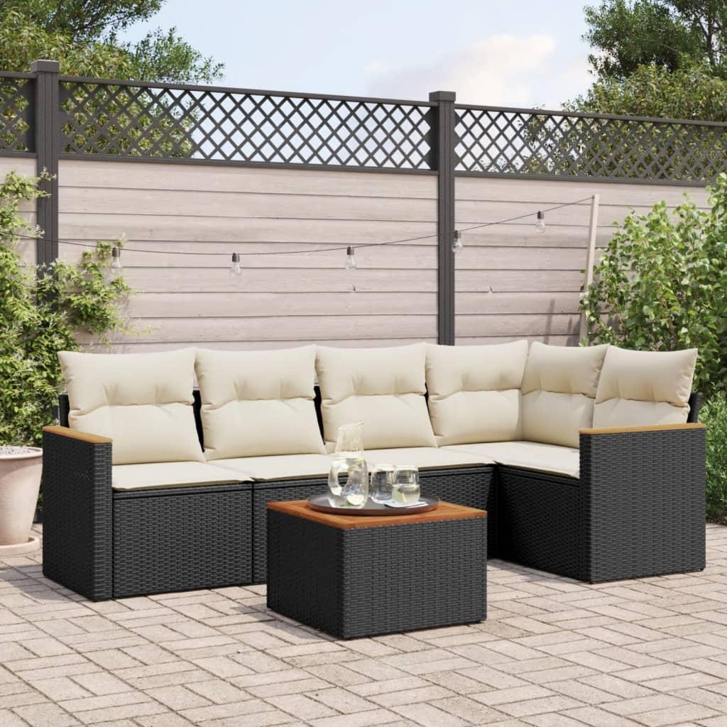 Sofasæt til haven 6 dele med hynder polyrattan sort