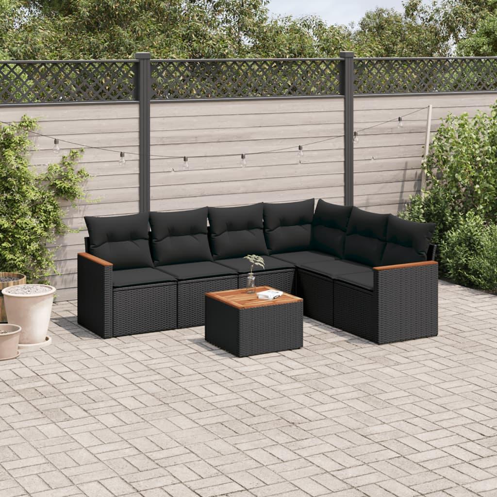 Sofasæt til haven 7 dele med hynder i polyrattan - sort