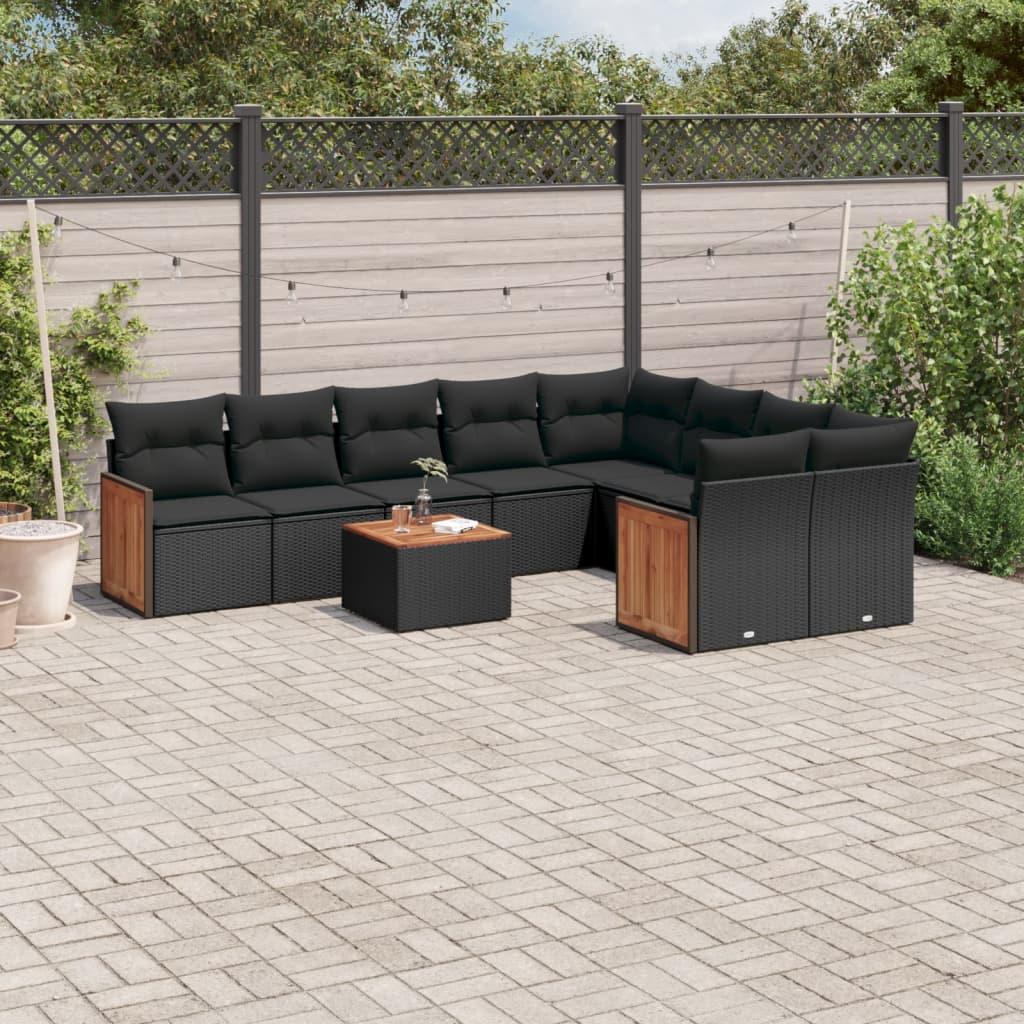 Sofasæt til haven 10 dele med hynder polyrattan sort