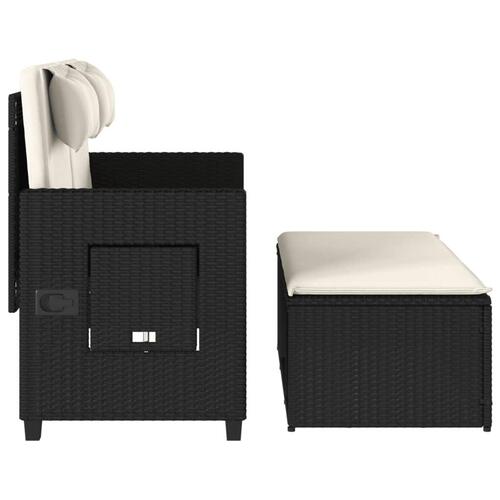 Havebænk med hynder og lænefunktion polyrattan sort