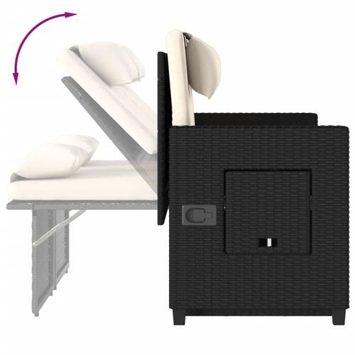 Havebænk med hynder og lænefunktion polyrattan sort