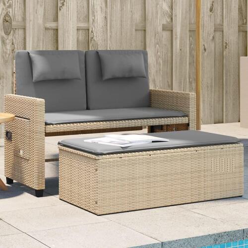 Havebænk med hynder og lænefunktion polyrattan beige