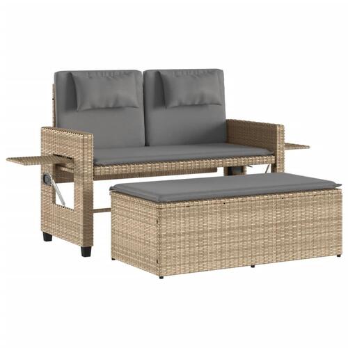 Havebænk med hynder og lænefunktion polyrattan beige