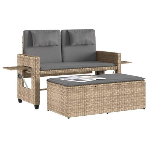 Havebænk med hynder og lænefunktion polyrattan beige