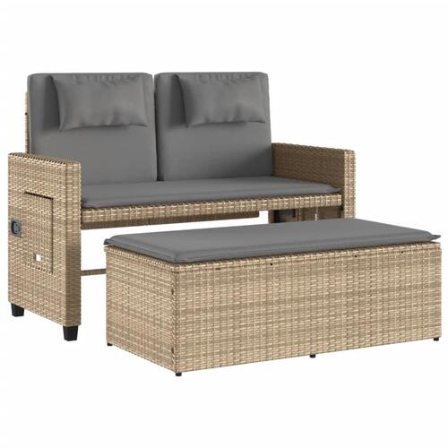 Havebænk med hynder og lænefunktion polyrattan beige