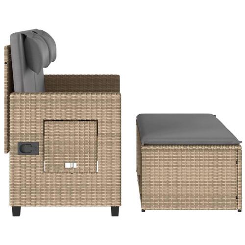 Havebænk med hynder og lænefunktion polyrattan beige