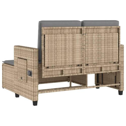 Havebænk med hynder og lænefunktion polyrattan beige