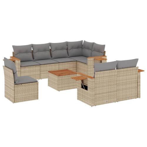 Sofasæt til haven 9 dele med hynder polyrattan beige