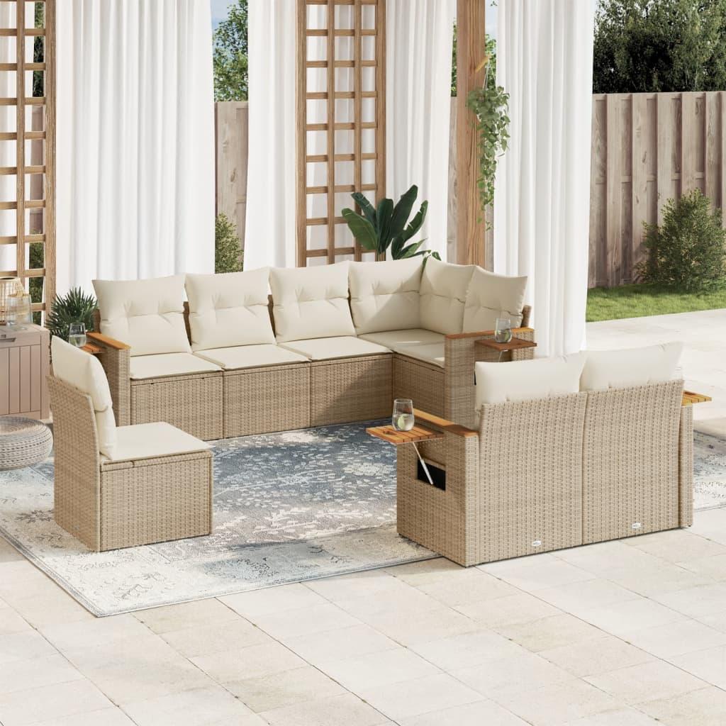 Sofasæt til haven 8 dele med hynder polyrattan beige