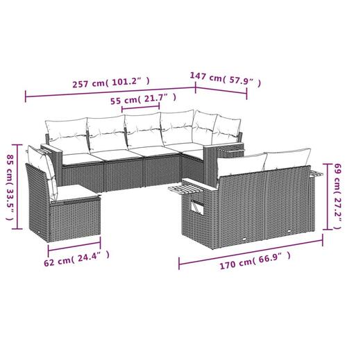 Sofasæt til haven 8 dele med hynder polyrattan beige