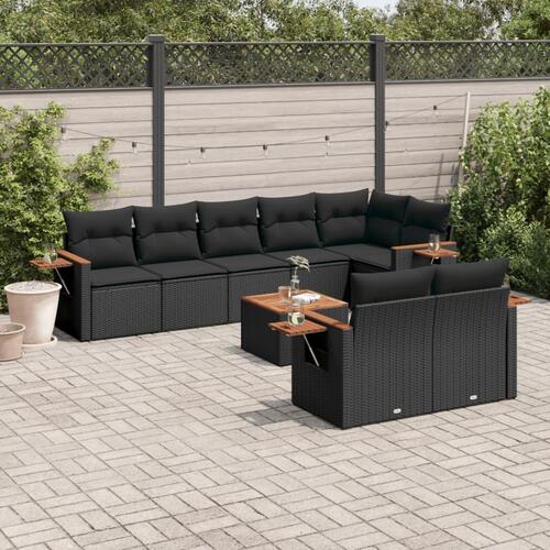 Sofasæt til haven 9 dele med hynder polyrattan sort