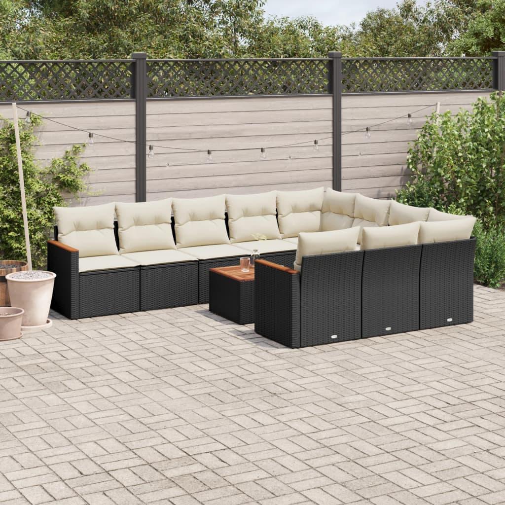 Sofasæt til haven 11 dele med hynder polyrattan sort