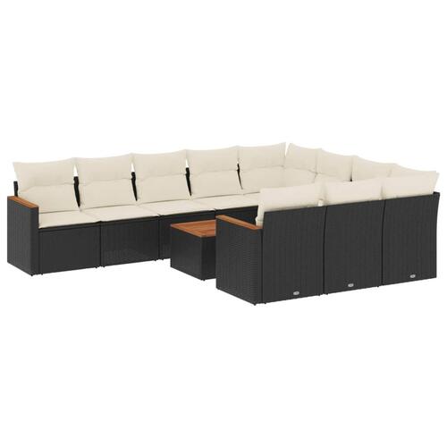 Sofasæt til haven 11 dele med hynder polyrattan sort