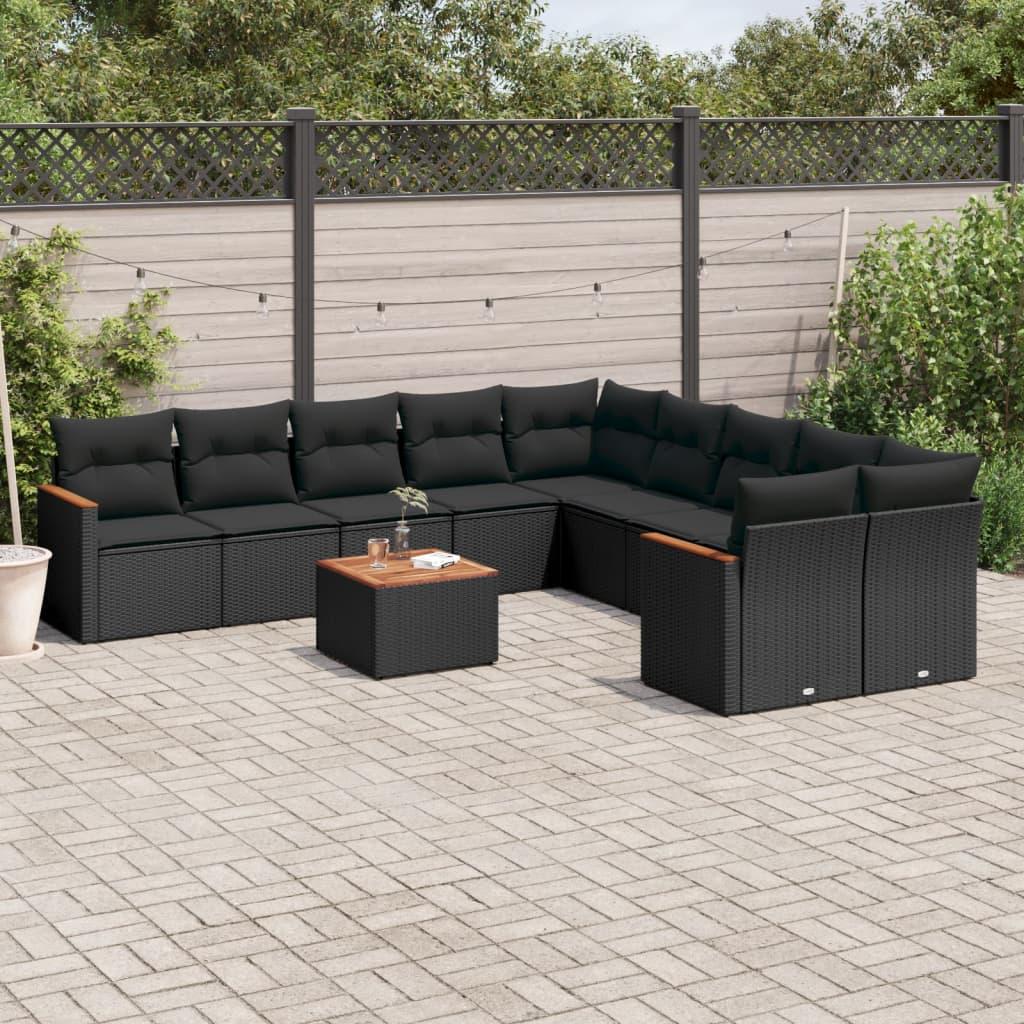 Sofasæt til haven 11 dele med hynder polyrattan sort