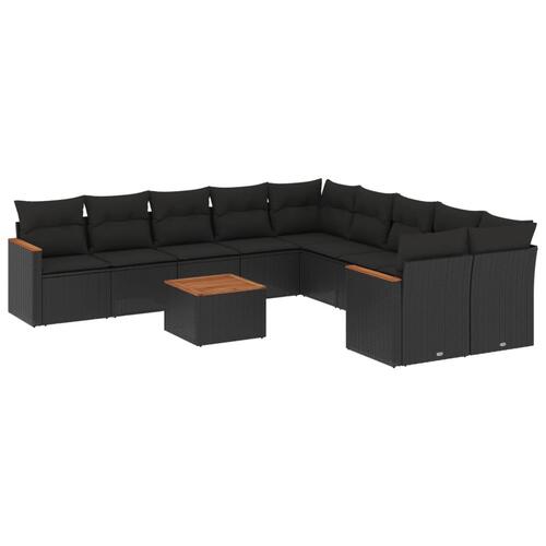 Sofasæt til haven 11 dele med hynder polyrattan sort