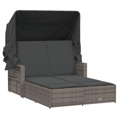 Solseng med baldakin og hynder polyrattan grå