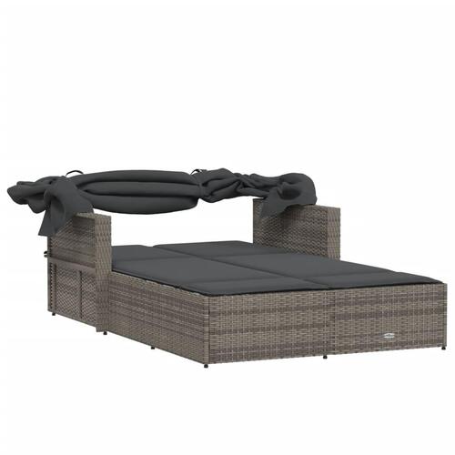 Solseng med baldakin og hynder polyrattan grå
