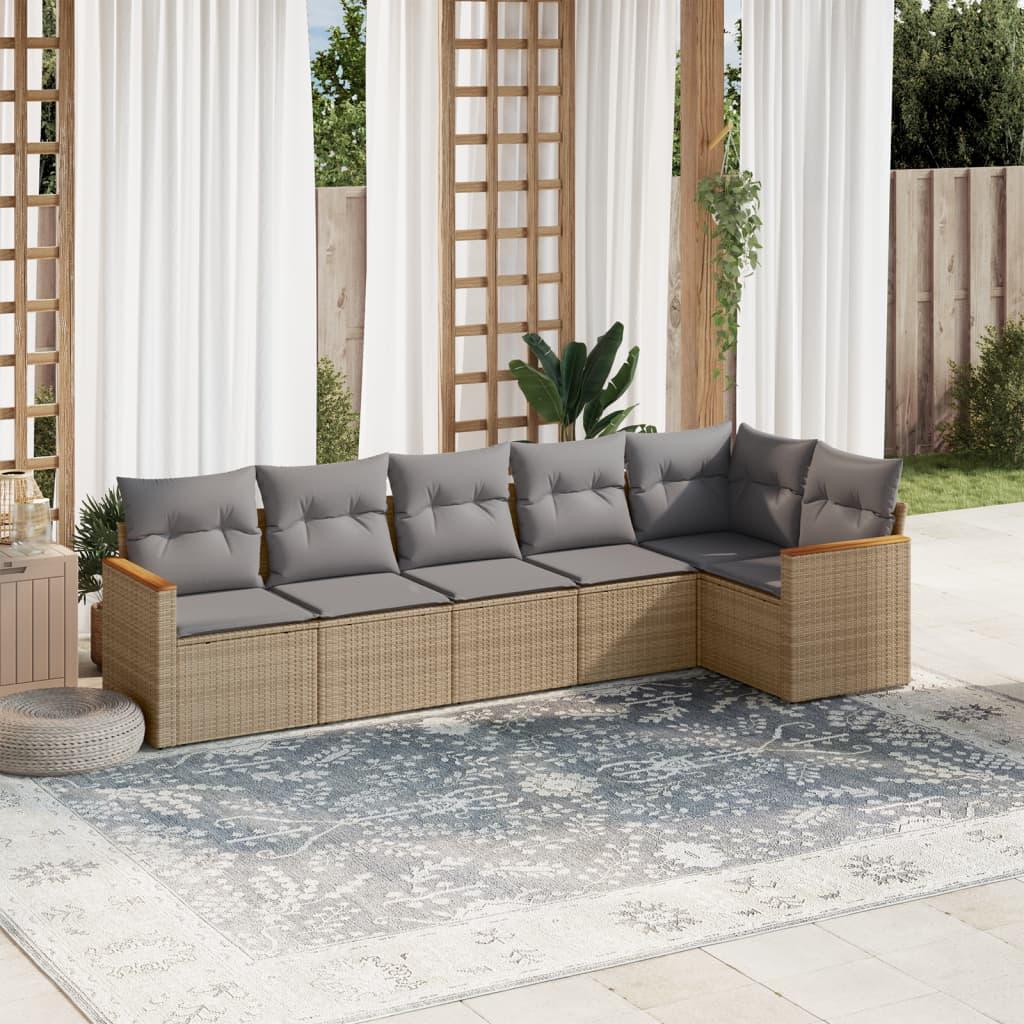Sofasæt til haven 6 dele med hynder polyrattan beige